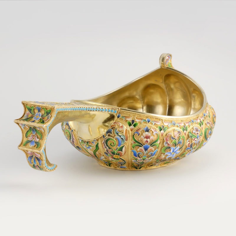 Russian Saltykov gilded silver & shaded cloisonné enamel punch set - Image 5