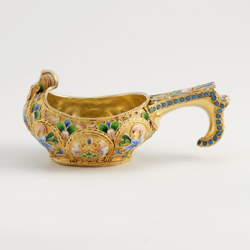 Russian Saltykov gilded silver & shaded cloisonné enamel punch set - Image 6