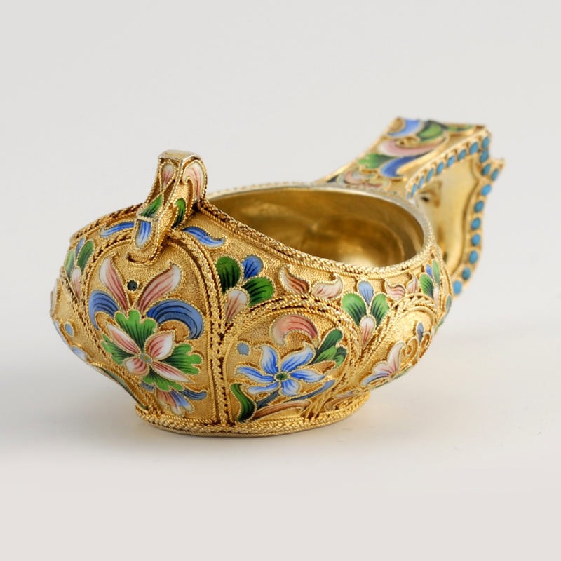 Russian Saltykov gilded silver & shaded cloisonné enamel punch set - Image 7