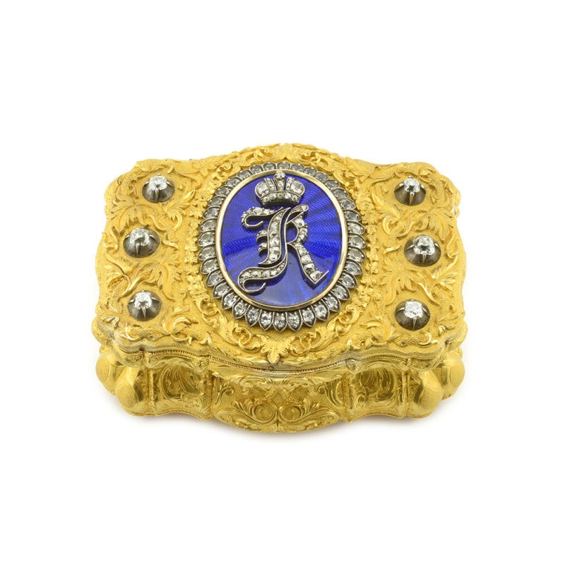 Grand Duke Konstantin Nikolaevich: A diamond-set gold Imperial presentation snuff box