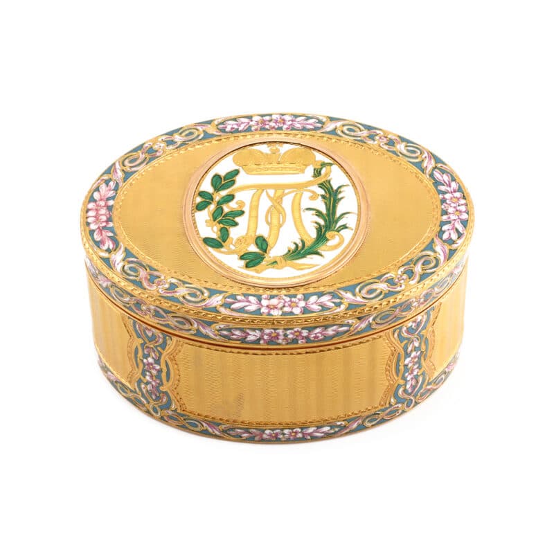 A Swiss Gold and Enamel Imperial Presentation Snuff Box for Russian Grand Duke Paul Petrovich and Grand Duchess Maria Feodorovna