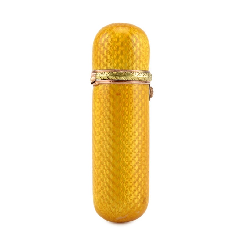 A Fabergé Perchin jeweled two-color gold & guilloché enamel scent bottle - Image 2